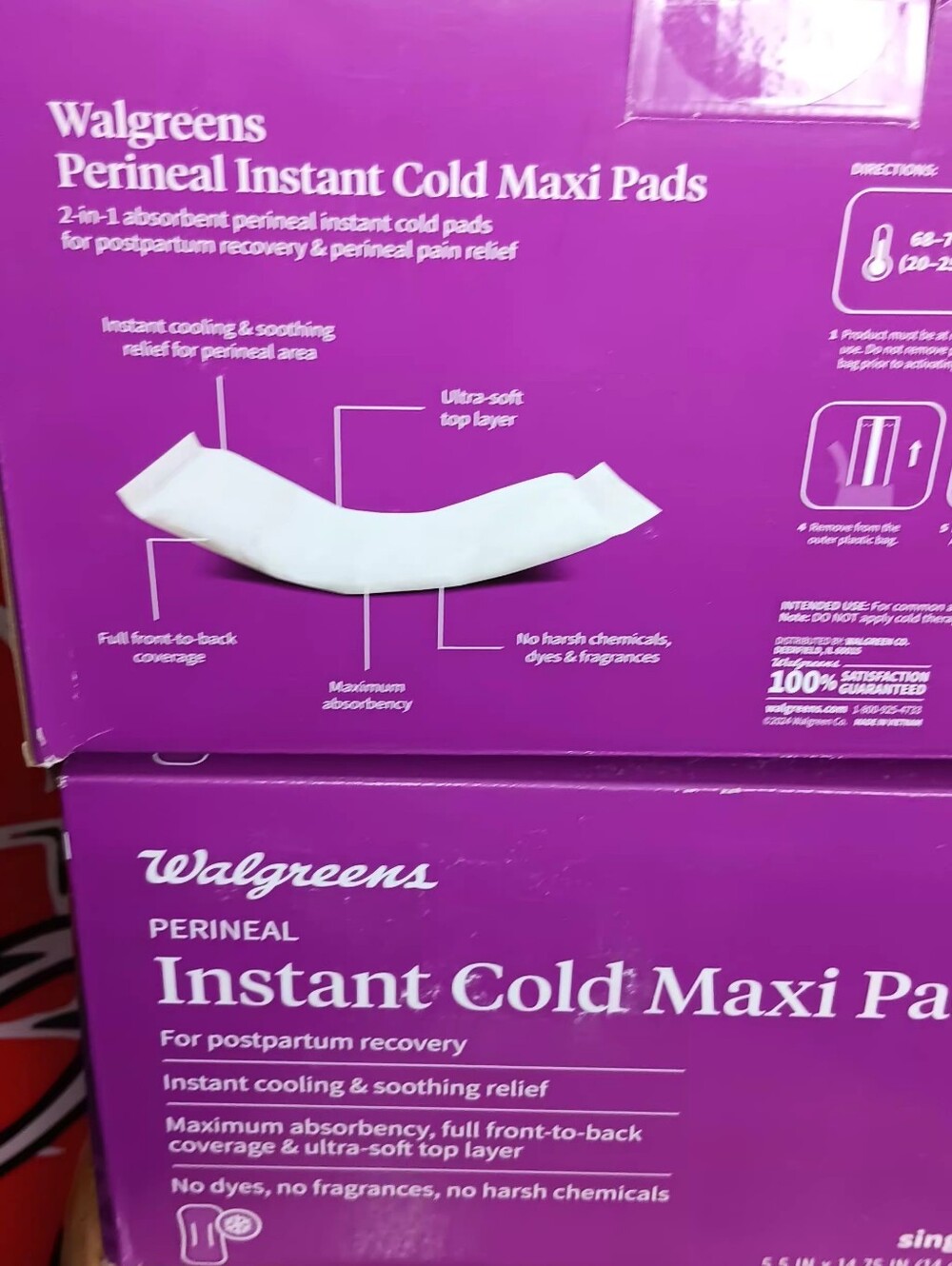 Walgreens Perineal Instant Cold Maxi Pads - Purple Box 2 Boxes Included..